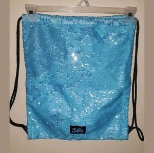 JUSTICE BLUE SEQUINED Draw string back pack NWOT